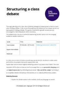 How to structure a debate, teacher reference lesson plan including debate rubric